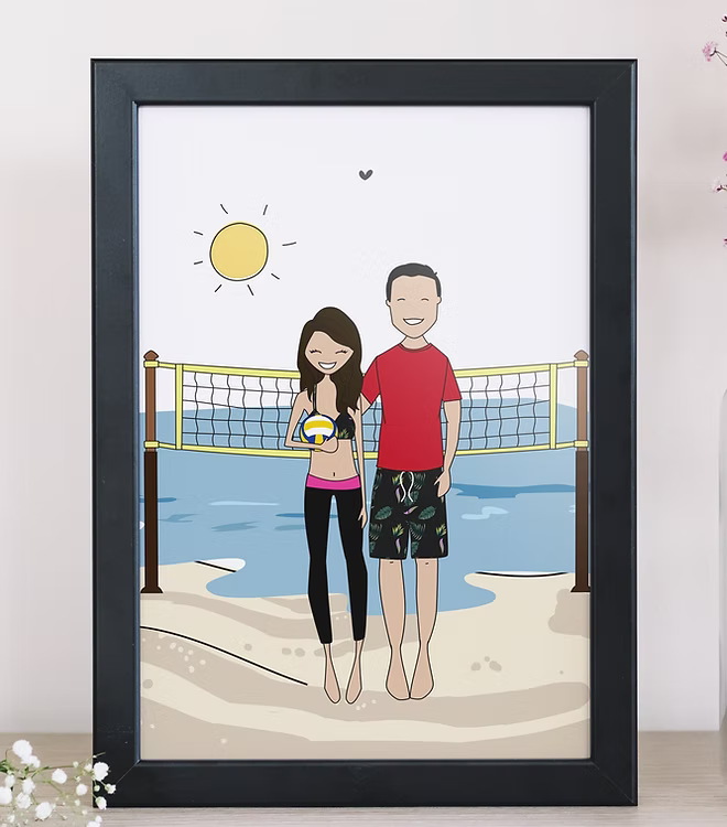 Ritratto di coppia personalizzato con sfondo minimal e unico che evidenzia le caratteristiche della coppia