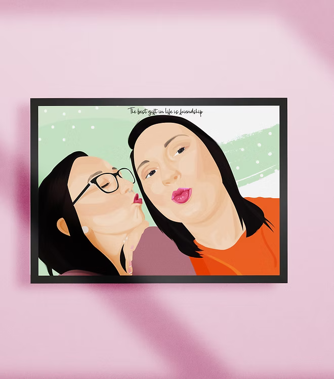 CostanzaToniniDesign custom digital portrait of two women friends with pink background