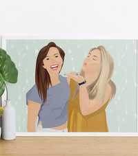CostanzaToniniDesign custom friends portrait illustration in frame on wooden table with plant