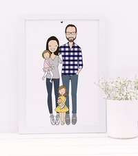 CostanzaToniniDesign custom family portrait illustration in white frame, minimalist decor