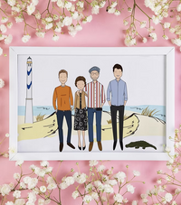 Ritratto di famiglia personalizzato con sfondo unico e dettagli minuziosi