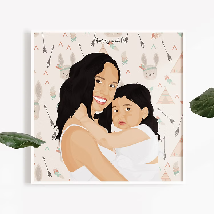 Ritratto personalizzato di mamma e figlia che celebra il loro legame unico e speciale