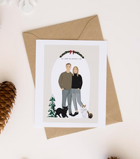 Biglietto di auguri natalizi con ritratto di famiglia personalizzato e stile originale