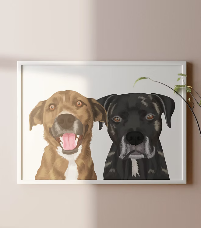 Modern pet portrait of two dogs in white frame, CostanzaToniniDesign home decor art