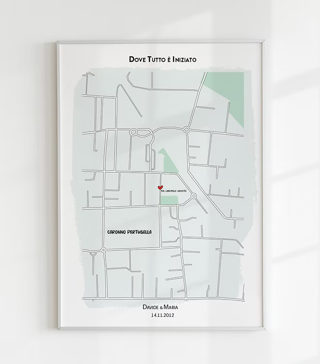 Mappa personalizzata del luogo del primo incontro celebra un momento speciale con disegno unico e dettagliato