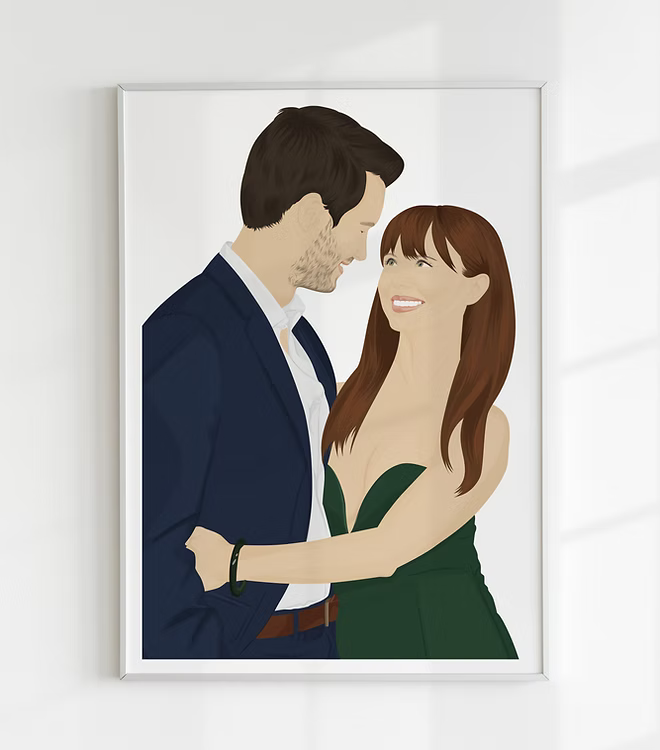 Ritratto di coppia personalizzato disegnato a mano da foto originale, regalo unico e romantico