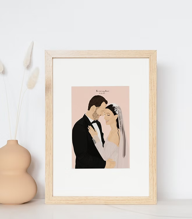 Ritratto di coppia personalizzato a mano degli sposi come regalo di matrimonio unico ed emozionante