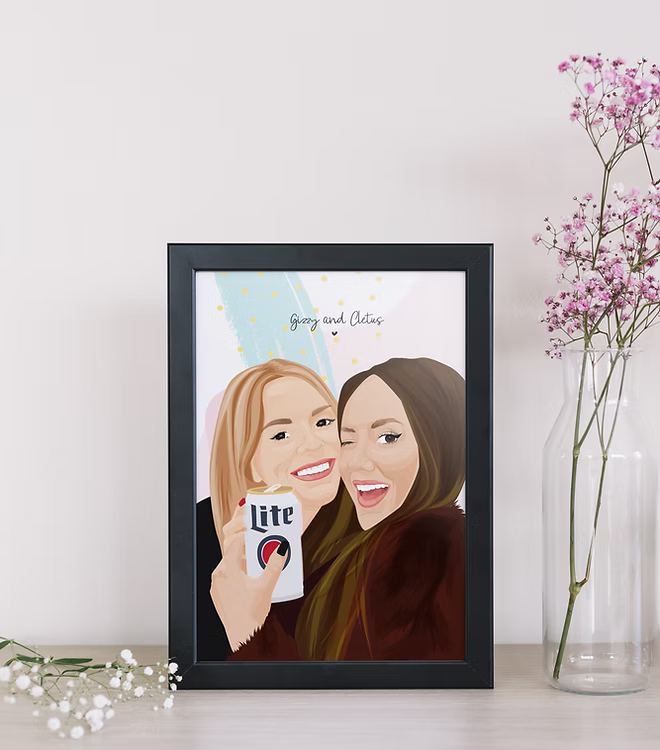 Ritratto personalizzato disegnato a mano regalo per amica del cuore