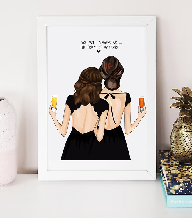 Ritratto personalizzato a mano di due amiche di spalle per regalo speciale