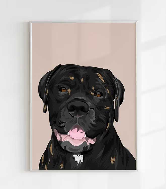 Black dog portrait art print in modern frame, CostanzaToniniDesign home decor