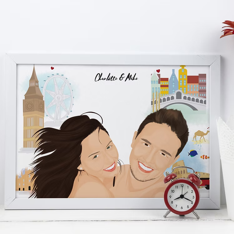 Illustrazione personalizzata della storia d'amore con ritratto disegnato a mano