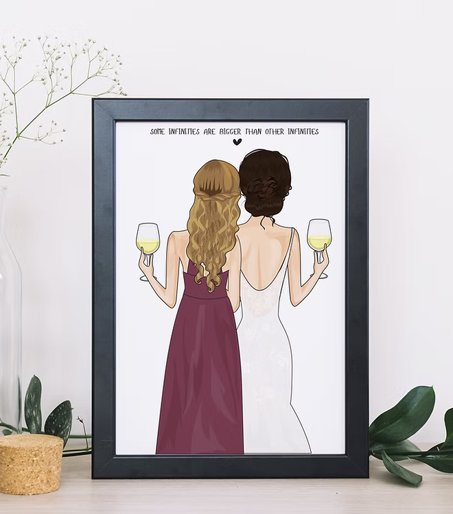 Ritratto personalizzato di due testimoni di nozze viste di schiena in un giorno speciale