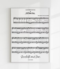 Stampa personalizzata spartito canzone d'amore con note disegnate a mano e dettagli personalizzati