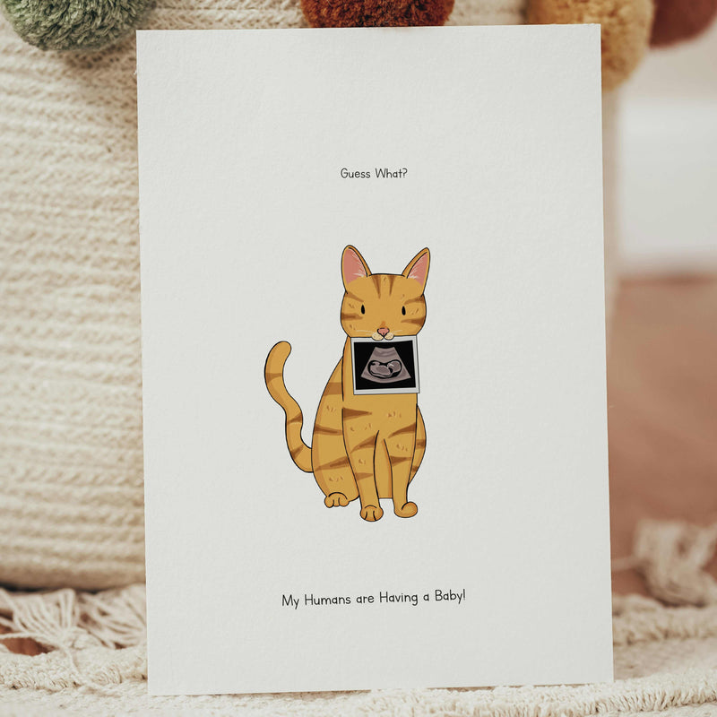 Cartolina personalizzata annuncio gravidanza con illustrazione animale e foto ecografia su carta premium opaca