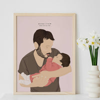 Ritratto personalizzato di papà e figlia che celebra il primo anno insieme