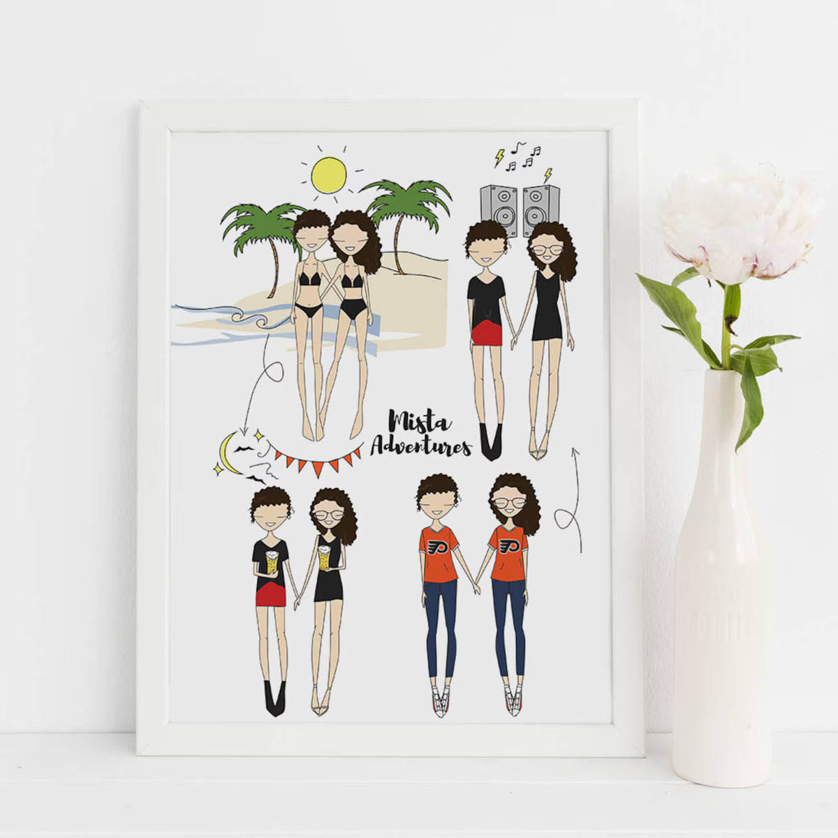 Mappa della Nostra Amicizia illustrazione personalizzata che celebra il legame unico tra amiche a distanza