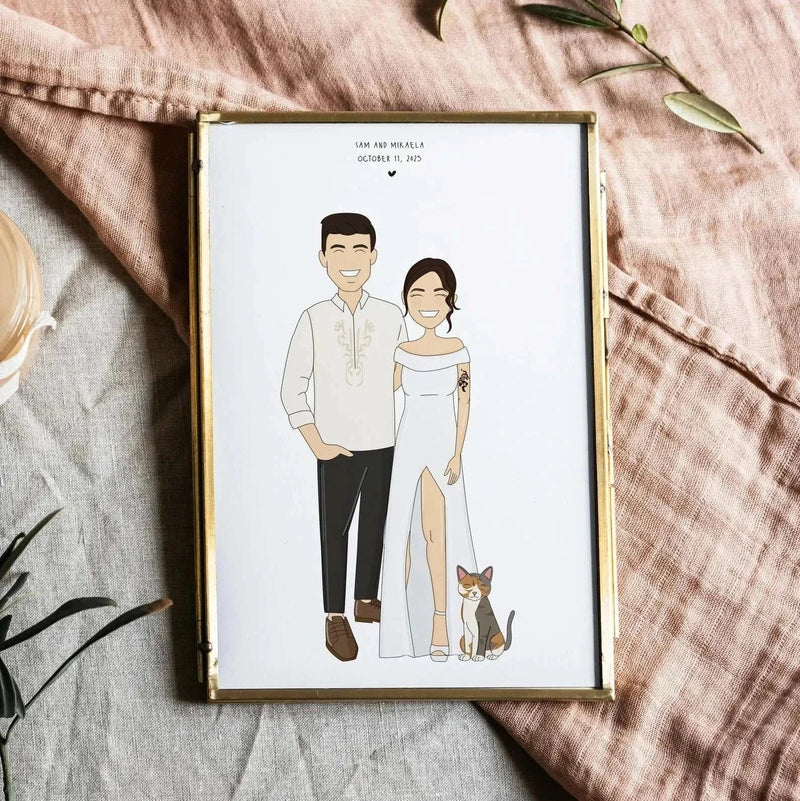 Ritratto degli Sposi personalizzato illustrato a mano come regalo di nozze unico e creativo
