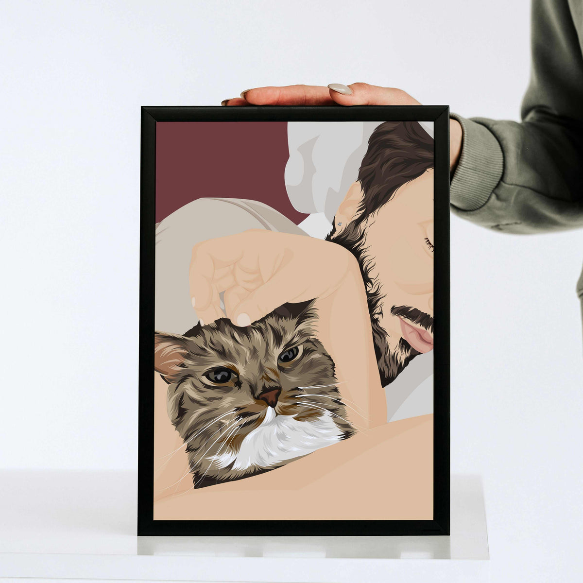 Ritratto personalizzato del padrone con il suo animale del cuore regalo unico per amanti degli animali