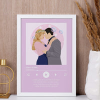 Personalized Spotify Print Art, with a couple portrait, love song lyrics, violet background