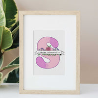 Custom hand-drawn floral letter "S" for Miss Stewart. A unique, personalized teacher gift from students featuring a name banner and realistic flowers. The perfect last-minute, budget-friendly thank you gift that teachers actually want.